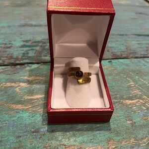 Garnet and Hammered Brass Ring. Size 8